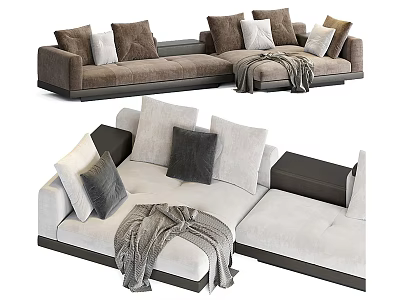 Spacious Sectional Sofa With Plush Cushions And Cozy Throw Blanket 3d model