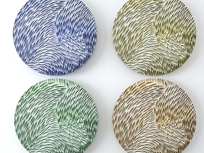 Colorful Circular Framed Wall Art With Feather Like Texture And Various Color Tones 3d model