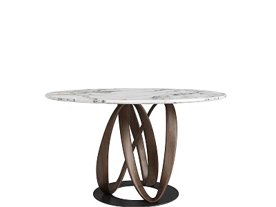 Modern Round Dining Table With White Black Veined Marble Top And Brown Metal Intertwined Legs 3d model