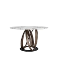 Modern Round Dining Table With White Black Veined Marble Top And Brown Metal Intertwined Legs