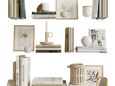Decorative Ornament Set with Stacked Books Framed Prints Candles Decorative Balls and Leaf Decor 3d model