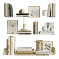 Decorative Ornament Set with Stacked Books Framed Prints Candles Decorative Balls and Leaf Decor