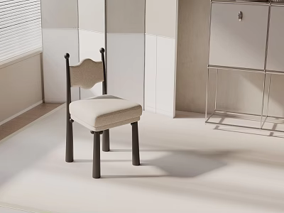 Light Cushioned Leisure Chair with Black Legs in Bright White Room by Window and Cabinet 3d model