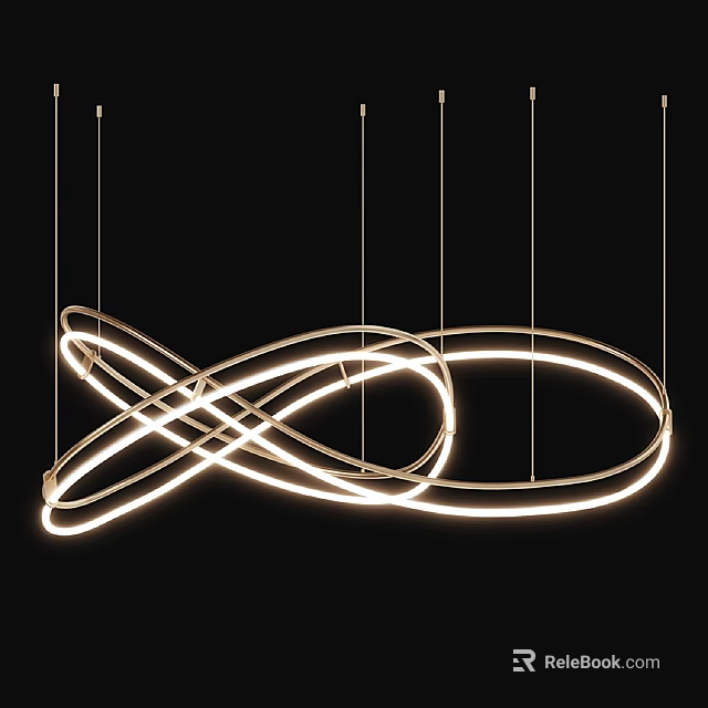 Modern Illuminated Chandelier with Intertwined Ring Structure and Glowing LED Light Design 3d model 