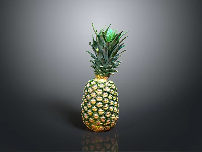 Fresh Ripe Pineapple With Green Leaves And Golden Textured Skin 3d model