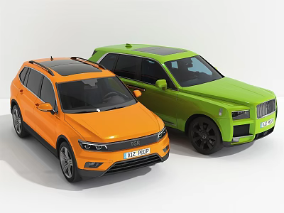 Modern Orange and Green SUV Cars With Sleek Design and Stylish Exterior 3d model