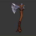 Medieval Battle Axe Weapon With Purple Blade And Wooden Handle Red Rope Knots