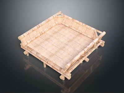 Rustic Wooden Square Tray Table With Carved Edges And Supporting Legs 3d model