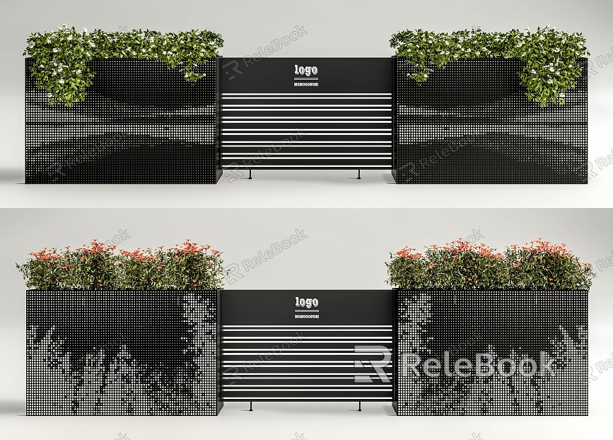 Modern flower box outdoor plant flower box plant combination flower green plant potted flower pool flower bed fence fence fence model