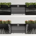 Modern Black Grid Flower Planters with Green Plants Striped Panel and Logo Area 3d model