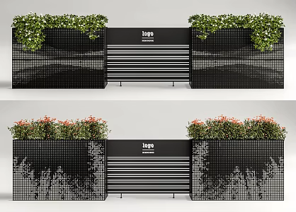 Modern flower box outdoor plant flower box plant combination flower green plant potted flower pool flower bed fence 3d model