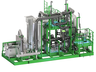 Advanced Industrial Equipment With Integrated Pipes Tanks And Green Framework Structures 3d model