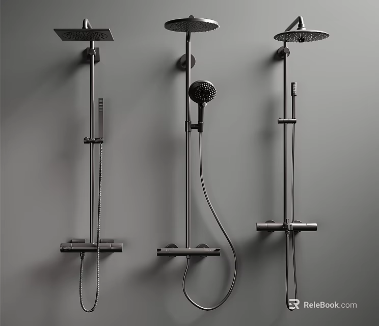 Modern Wall Mounted Shower Fixtures With Overhead And Handheld Sprayers 3d model 