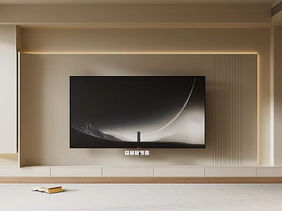 Modern Minimalist TV Wall Design With Mounted Flat Screen TV And LED Strip Lighting 3d model