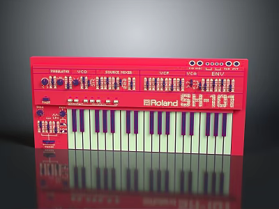 Roland SK101 Red Electronic Keyboard With Control Panel And Piano Keys 3d model