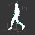 Man in 3D Wireframe Model Design Walking Pose on Black Background
