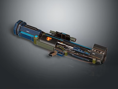 Futuristic Sci Fi Weapon Design With Blue Black And Green Mechanical Parts And Red Emblem 3d model