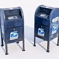 Blue USPS Public Mailboxes With Priority Mail Stickers And Vintage Design 3d model