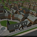 Traditional Commercial Street With Gray Tile Roofs Shop Awnings And Roadside Greenery