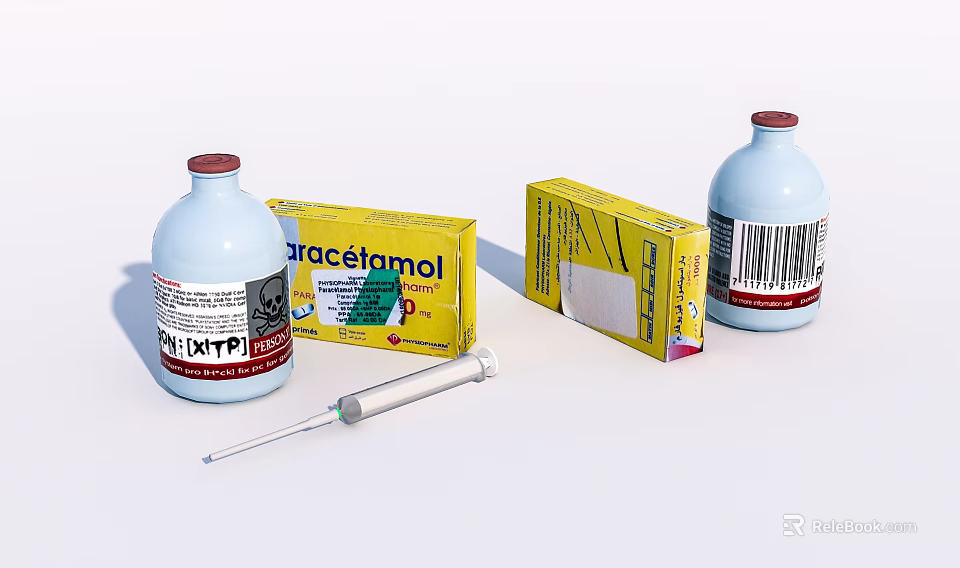 Medical Devices Collection Featuring Syringe Medicine Bottles and Yellow Packaging 3d model 
