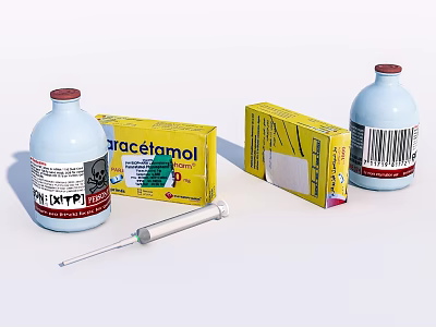 Medical Devices Collection Featuring Syringe Medicine Bottles and Yellow Packaging 3d model