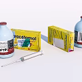 Medical Devices Collection Featuring Syringe Medicine Bottles and Yellow Packaging