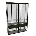 Modern Decorative Cabinet With Metal Frame Glass Shelves And Bottom Drawers