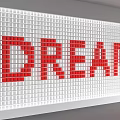 White Square Tiles Background Wall Interior Design With Red DREAM Letters And Palm Plant