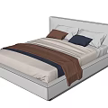 Modern Double Bed With White Headboard Brown Blue Pillows And Blanket 3d model