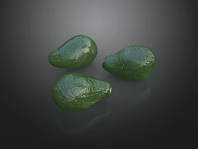 Three Fresh Green Avocados With Smooth Surface On Dark Background 3d model