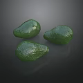 Three Fresh Green Avocados With Smooth Surface On Dark Background