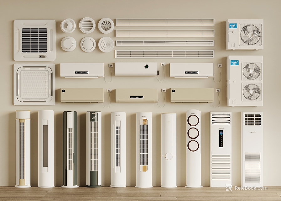 Different Types Of Air Conditioners And Fans Displayed 3d model 