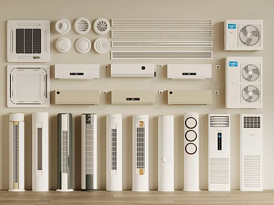 Different Types Of Air Conditioners And Fans Displayed 3d model