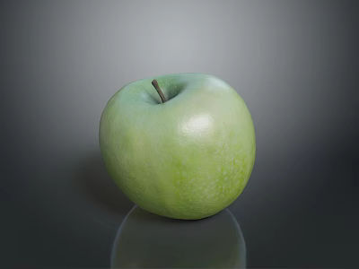 Fresh Green Apple With Smooth Shiny Surface And Reflection On Dark Background 3d model