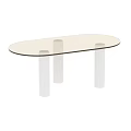 Modern Coffee Table With Transparent Glass Top And Ribbed Column Legs Design