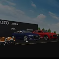 SAIC Audi A7L e-tron Vehicles Display With Blue And Red Cars In Exhibition Area