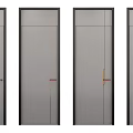 Sleek Modern Gray Hinged Doors With Black Frames And Red Accent Handles 3d model