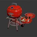 Red Portable Outdoor Grill With Wheel And Side Trays For Barbecue Use
