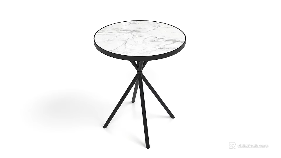 Modern Round Side Table With Marble Tabletop And Black Three Legged Stand 3d model