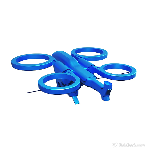 Blue Quadruple Ring Quadcopter Drone With Compact Design And Rotors 3d model 