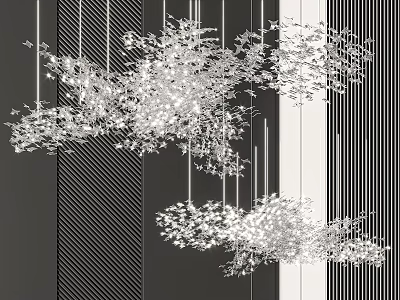 Modern Chandelier With Branch Like Structure And White Beads For Interior Striped Wall 3d model