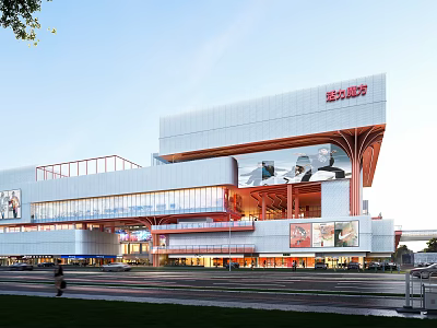 Red Star Macalline Multi Storey Commercial Building With Modern Glass Facade And Billboards 3d model