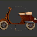 Elegant Vintage Motorcycle with Red Body Beige Seat and Wooden Frame Classic Design
