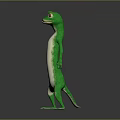 Green and white lizard standing on reflective surface against gray gradient background 3d model