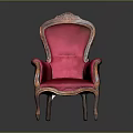 Classic Armchair with Red Upholstery and Wooden Carved Frame in Elegant Vintage Design