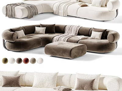 Cozy Modern Casual Sofa Set With Curved Design Ottoman Soft Cushions And Multiple Color Options 3d model