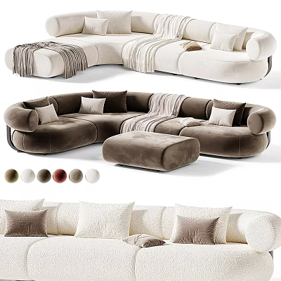 Cozy Modern Casual Sofa Set With Curved Design Ottoman Soft Cushions And Multiple Color Options 3d model