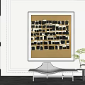 Modern Gold Black White Abstract Painting With Square Grid Pattern Interior Decor 3d model