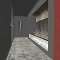 Modern Elevator Lobby Design With Textured Wall LED Light Strips And Gray Flooring 3d model