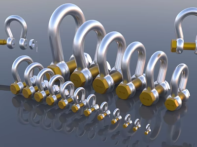 Stainless Steel And Brass Hardware Shackles With Multiple Sizes And Bolt Fasteners 3d model
